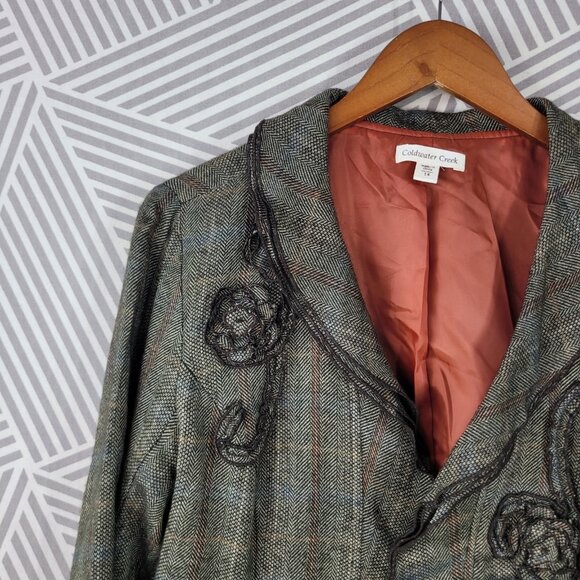 Coldwater Creek Blazer Jacket size 14 Floral Ruffle Tweed Open Front Profession - Picture 3 of 7